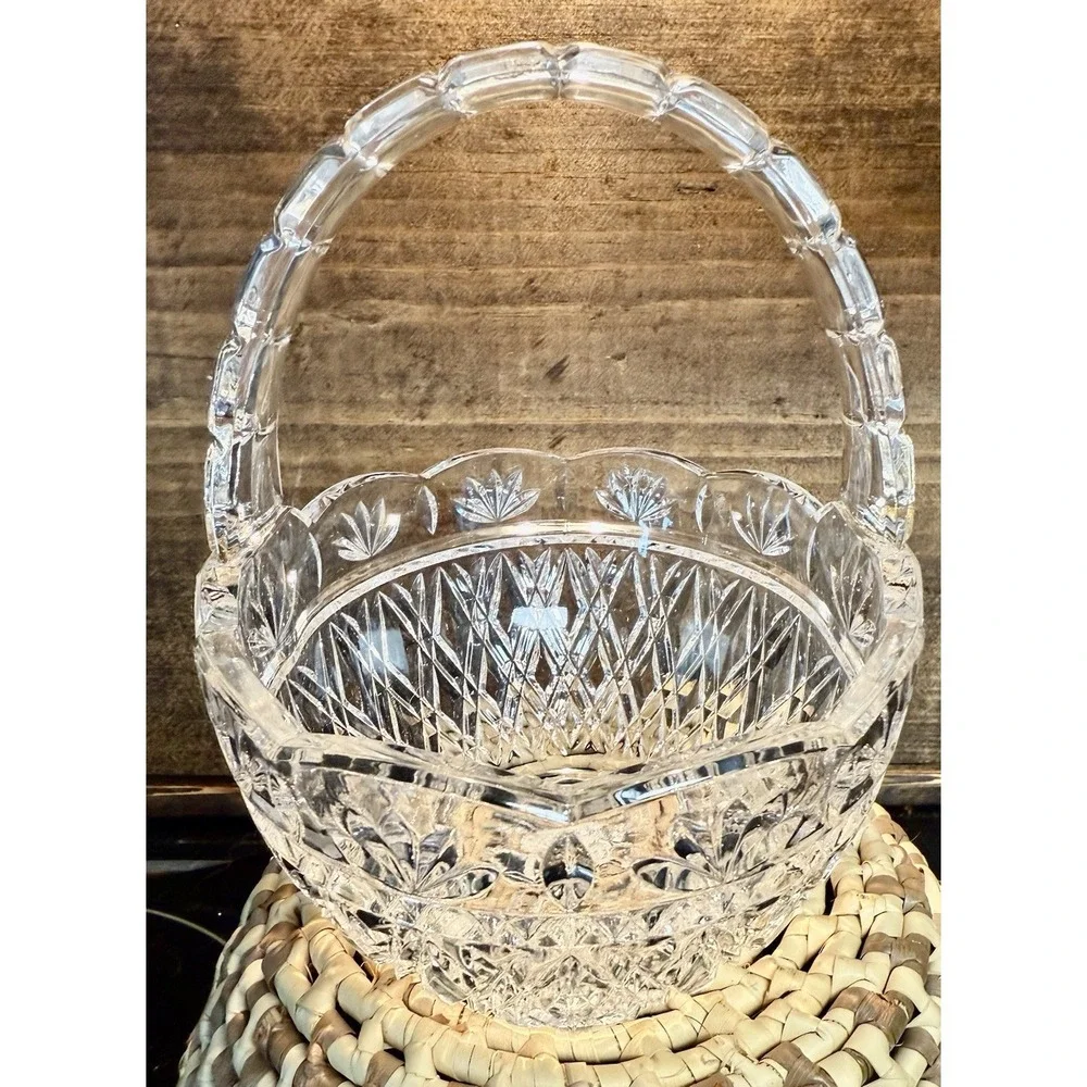 VTG Teleflora 24% Lead Crystal Clear Glass Czech Republic Floral Basket-stunning
